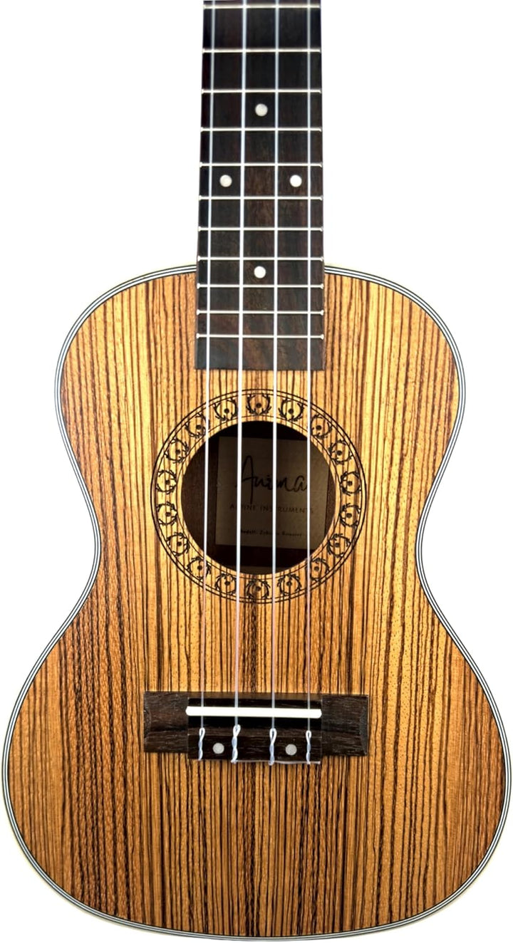 Alp-Gold Ukulele Konzert Zebrano mit Tasche, Lehrbuch und Stimmgerät aus Südtirol/Italien 3.Zebrano,