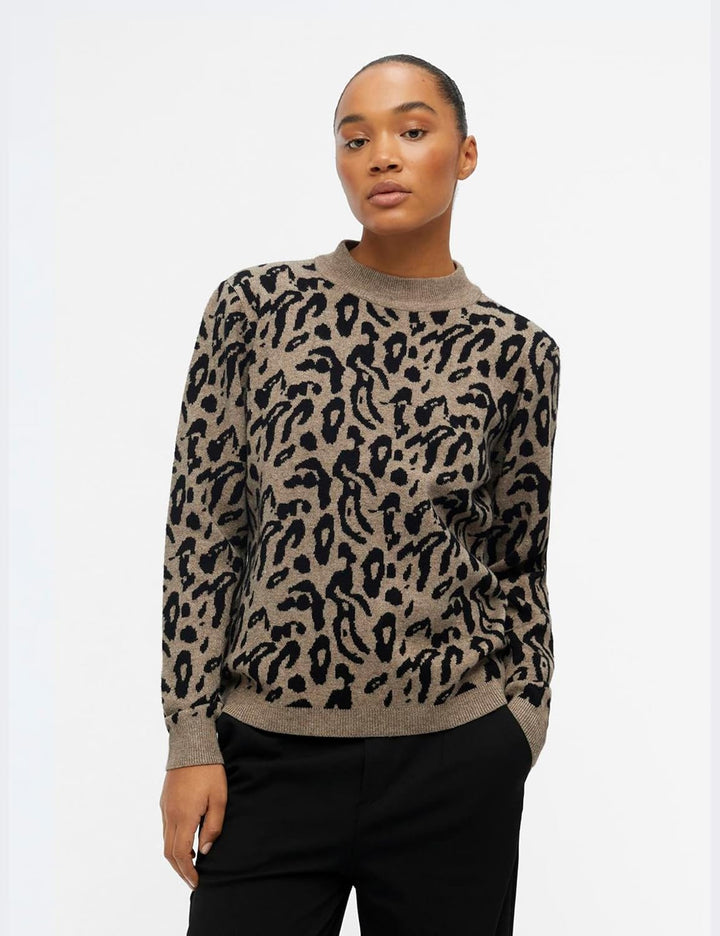 Object Damen Objray L/S Knit Pullover AOP Noos Strickpullover M Fossil 2, M Fossil 2