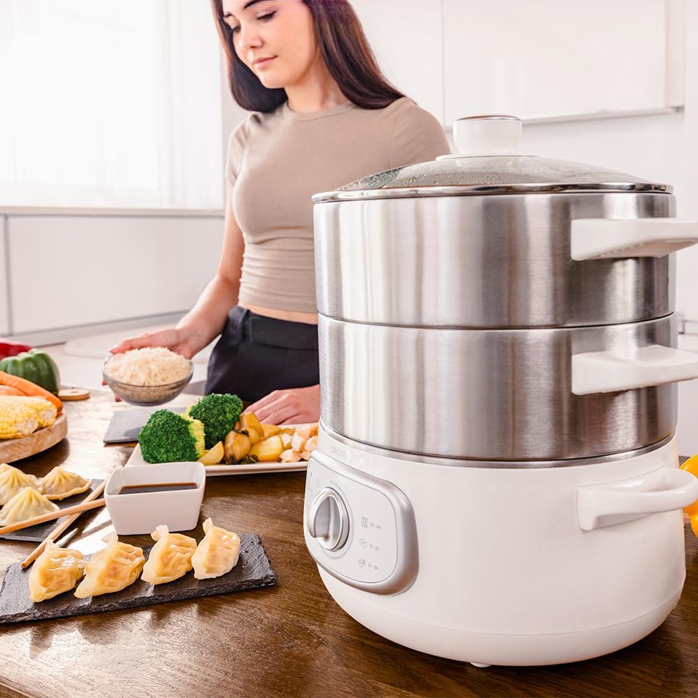 Cecotec Elektrischer Dampfgarer Vapovita Steelpot Weiss. Leistung 1300W, Edelstahlbehälter, 10L, ein