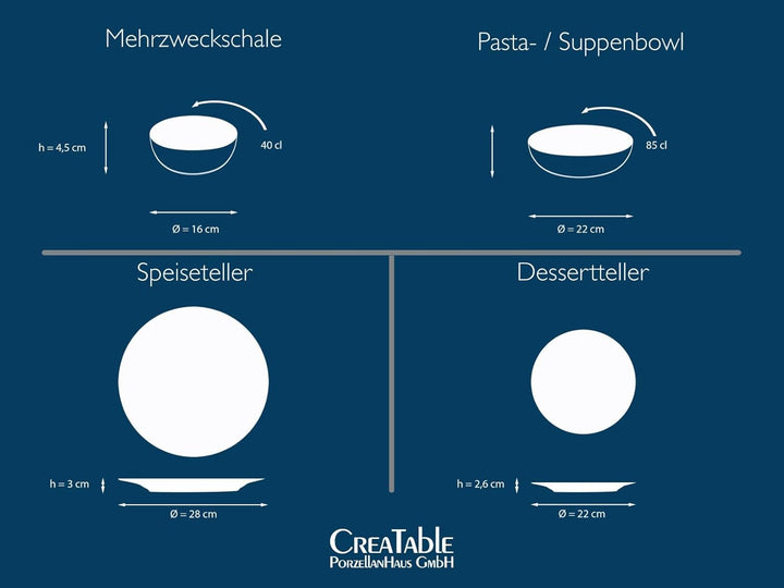 Creatable, 10103, Serie Uno Rusty Rose + Offwhite, Geschirrset, Teller Set 8 teilig Rose + Offwhite