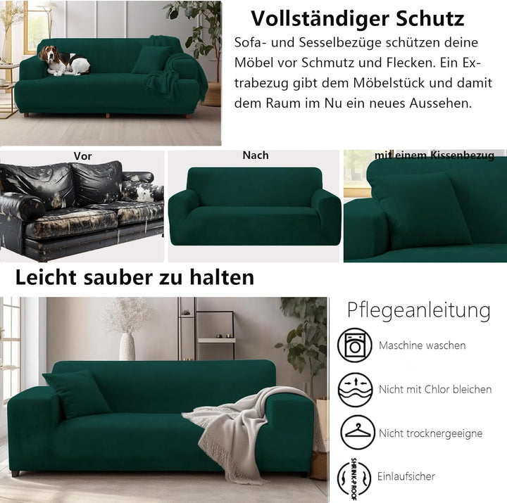 Dicke Samt Sofa Überwürfe Sofabezug mit einem Kissenbezug, Superweicher Elastische Sofa Abdeckung in