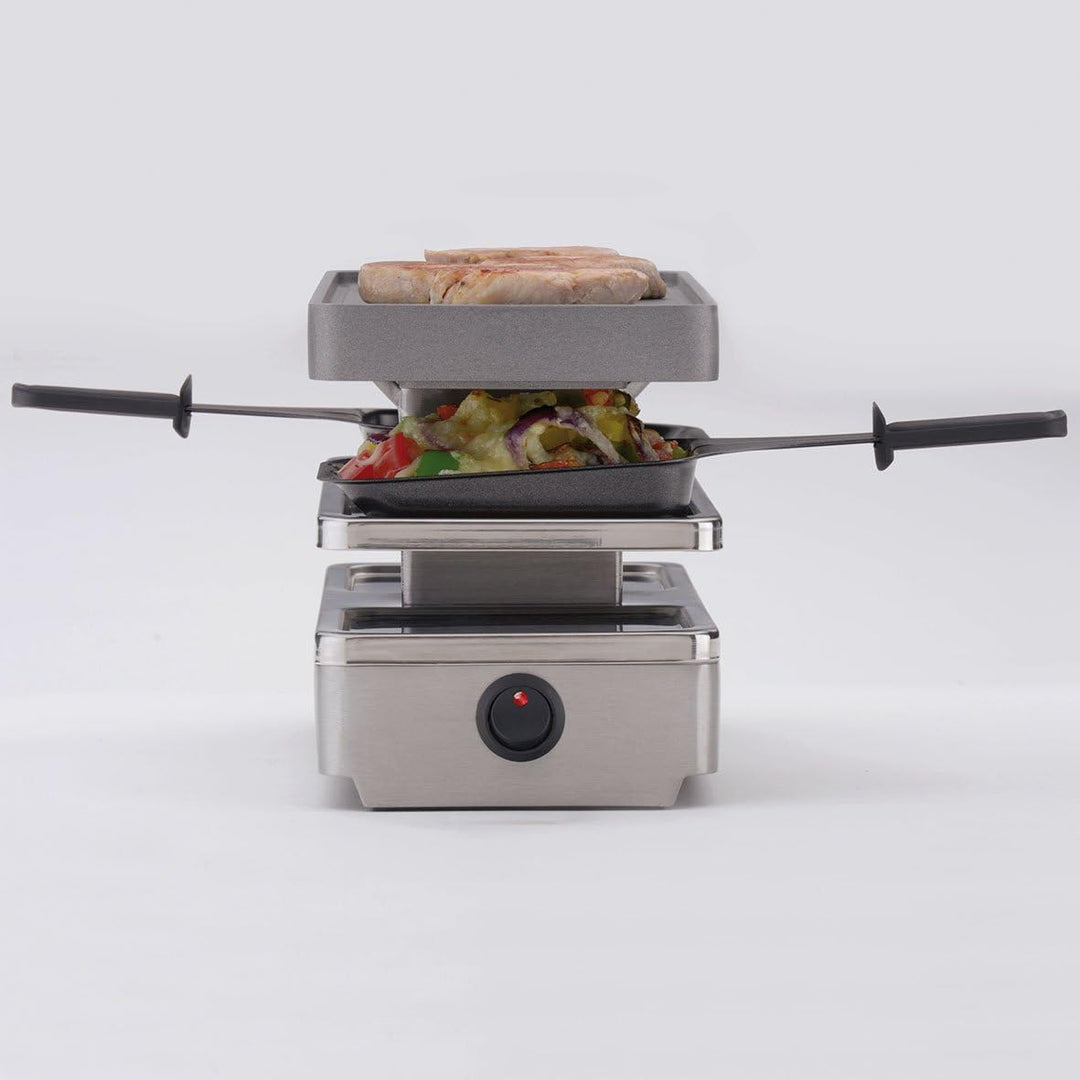 Cloer 6495 Mini Raclettegrill / 400 W / 2 Pfännchen mit wärmeisolierten Griffen / Unbeheizter "Parkp