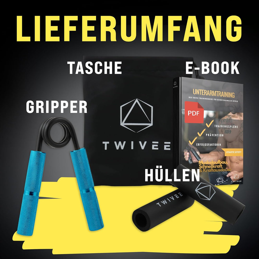 TWIVEE - Fingerhantel für maximale Griffkraft - Unterarmtrainer mit Griffpolster und Tasche - Grippe