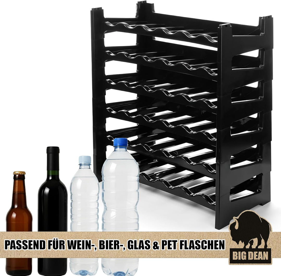 BigDean Flaschenregal stapelbar für 36 Flaschen Weinregal aus Kunststoff Schwarz Getränkeregal Flasc