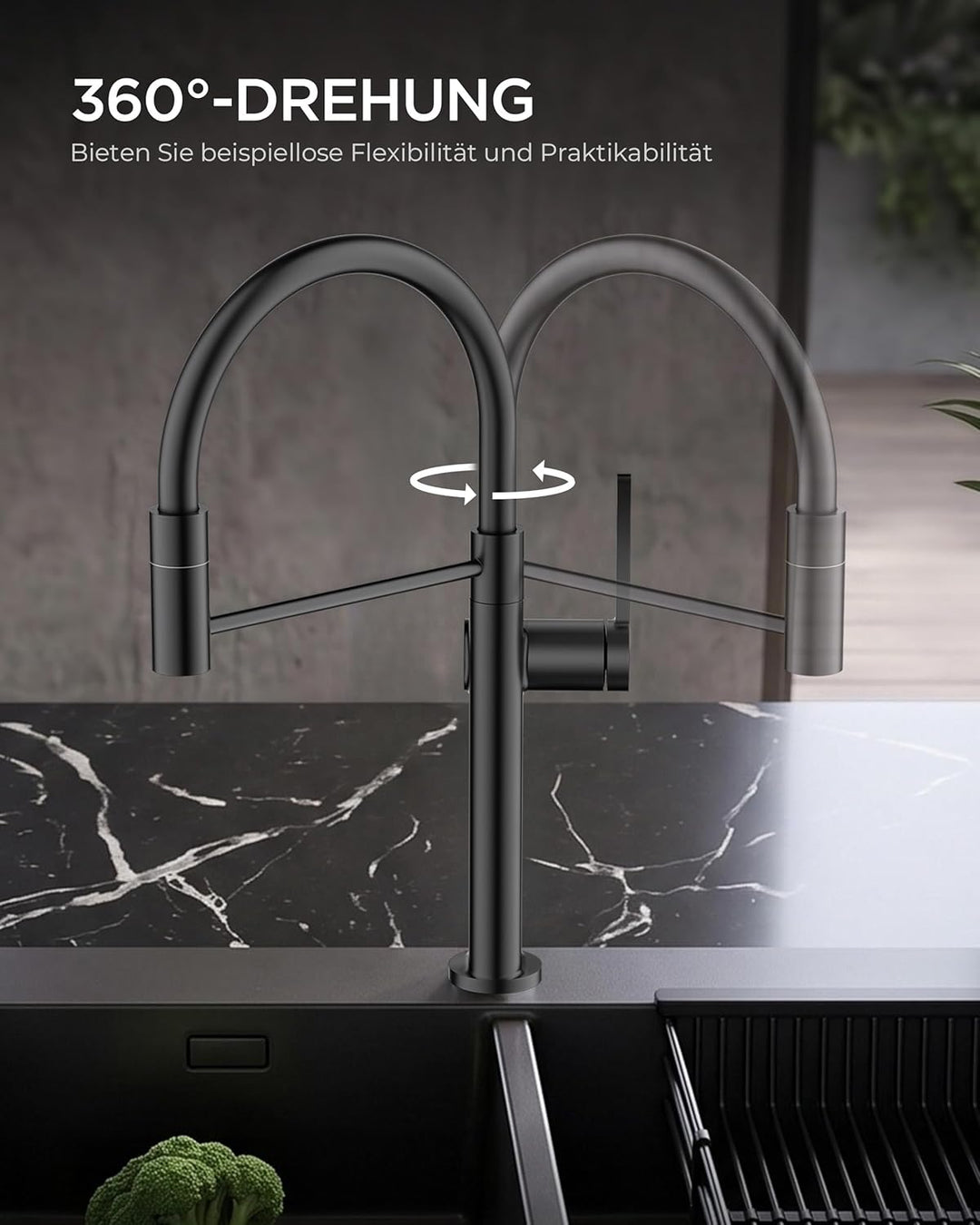 FORIOUS Wasserhahn Küche, Spültischarmatur Küche, Zwei Sprühmodi, 360° drehbarer Armatur küche, Einh