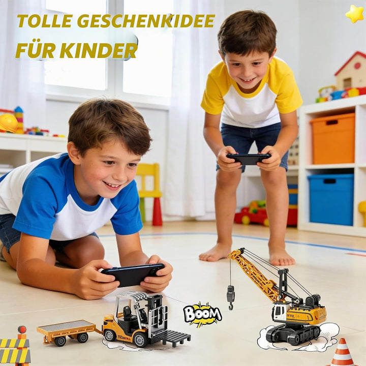 Mini Kran Spielzeug, 1:64 RC Kranfahrzeug mit APP-Steuerung &amp; 2,4GHz Fernbedienung, Ausfahrbarem Kra