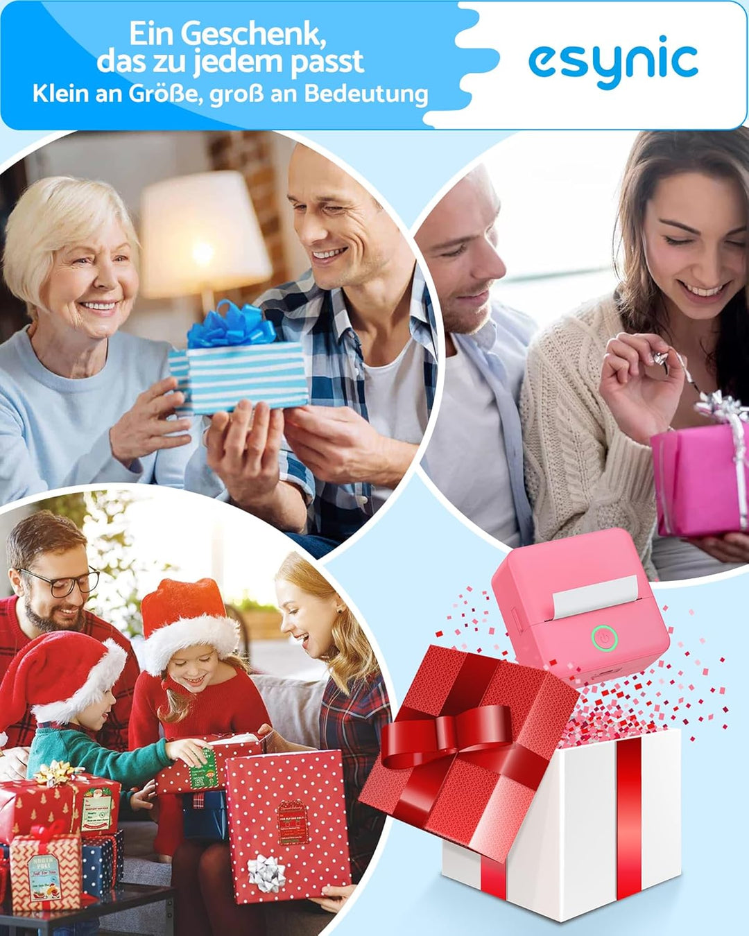 eSynic Mini Drucker – 200 DPI Thermodrucker Bluetooth Drucker für Smartphone, Kompakt und Tragbar, K