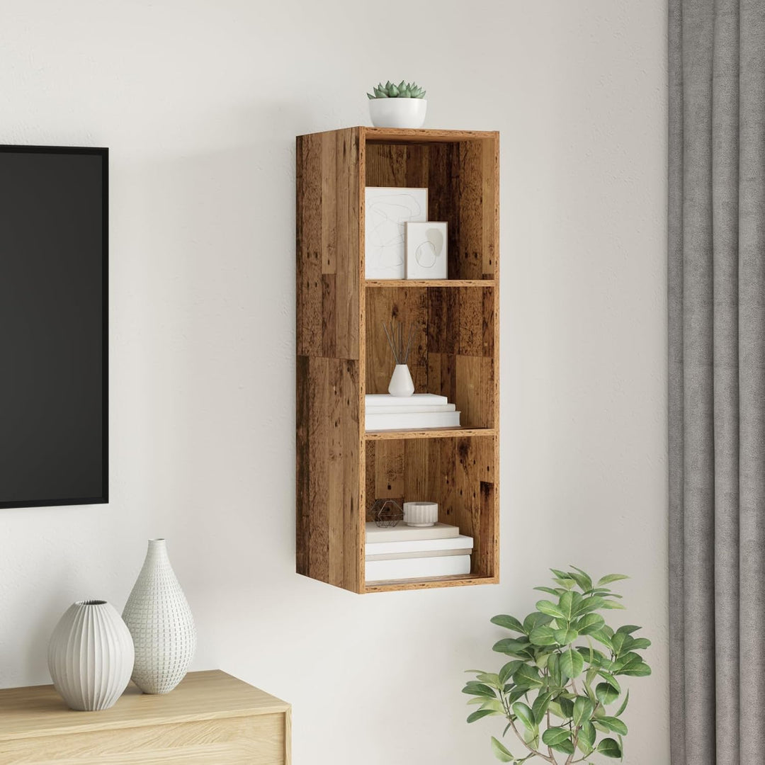 vidaXL TV-Schränk mit Regal Wandmontiert mit Speicher Altholz 37 x 37 x 107 cm Holzwerkstoff 107 cm