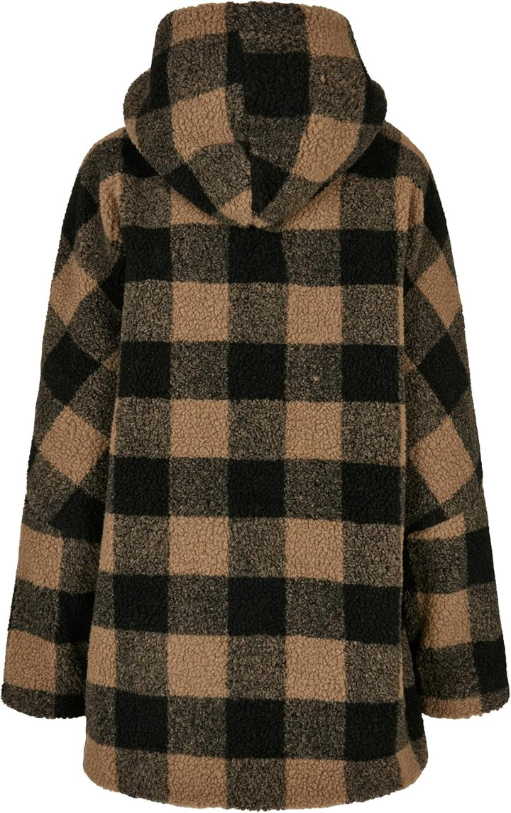Urban Classics Damen Winter Jacke Ladies Oversized Check Sherpa Jacket mit Kapuze, Holzfäller Karo M