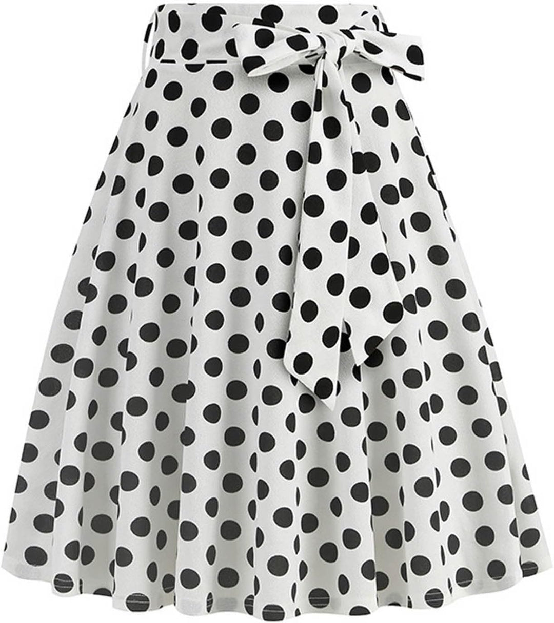 Dunkelblau Damen im französischen Retro-Stil, lässig, modisch, gepunktet, mit Gürtel Dalmatiner Kost
