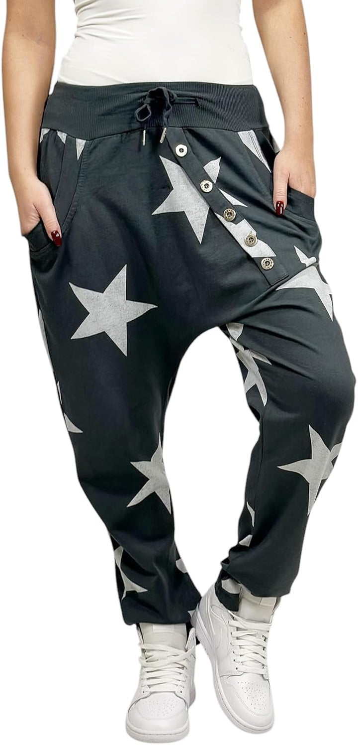 Mississhop Damen Hose Sweatpants Jogginghose Baumwolle Freizeithose Boyfriend Baggy Haremshose Stern
