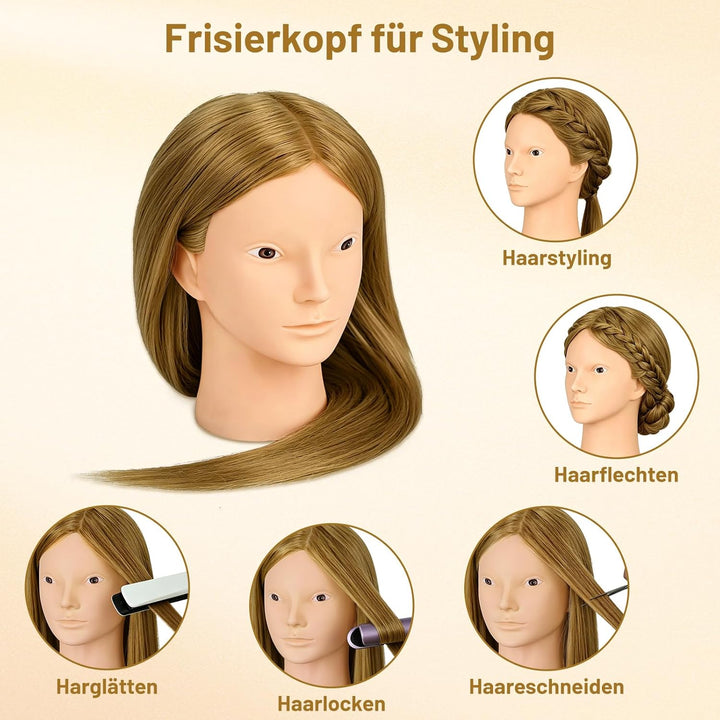 TwoWin Übungspuppenköpfe zum Üben von Echthaar, zum Flechten von Make-up und kostenloser Klemmhalter
