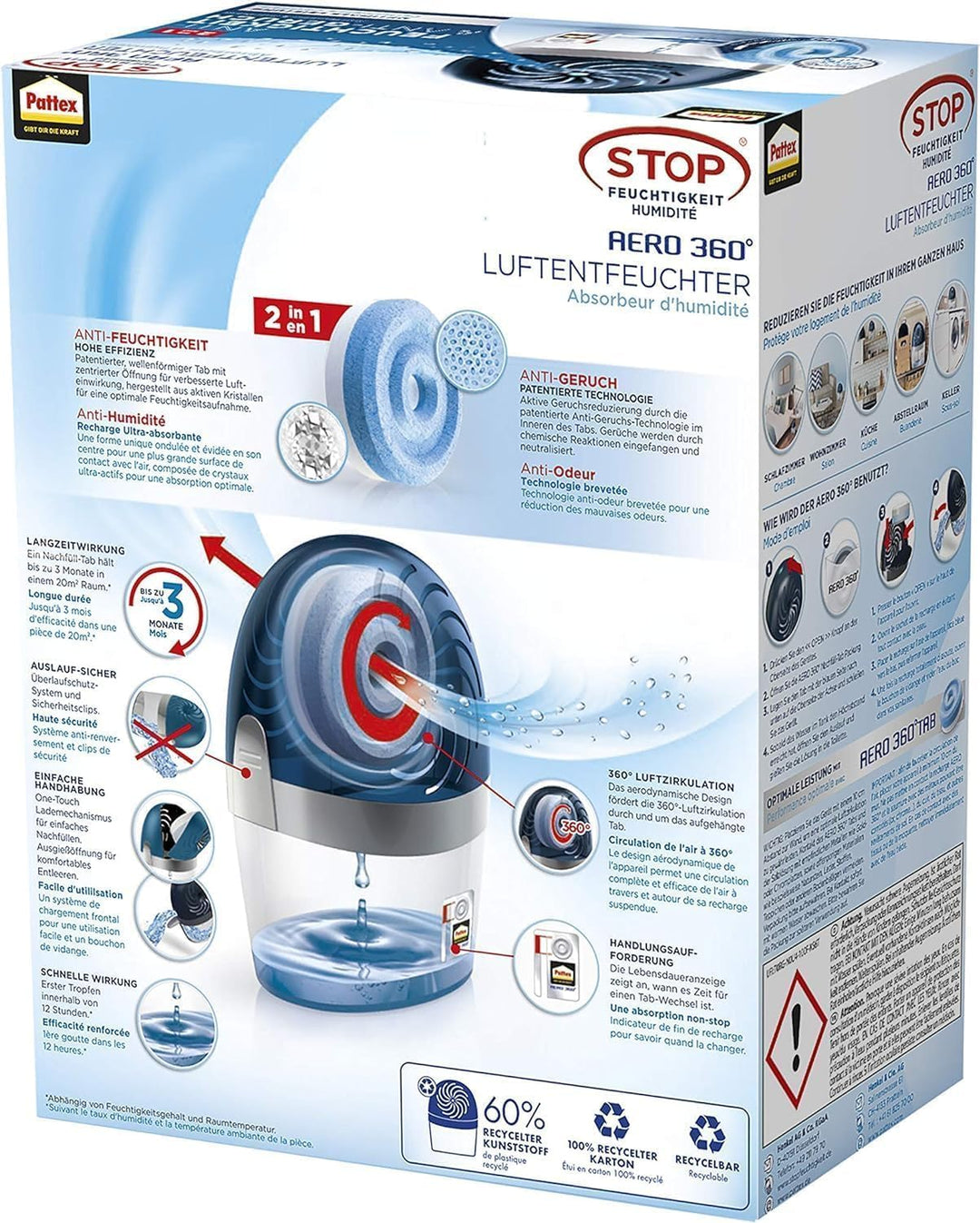 Bundle aus Pattex AERO 360º Luftentfeuchter, ultra-absorbierender Raumentfeuchter gegen Kondenswasse