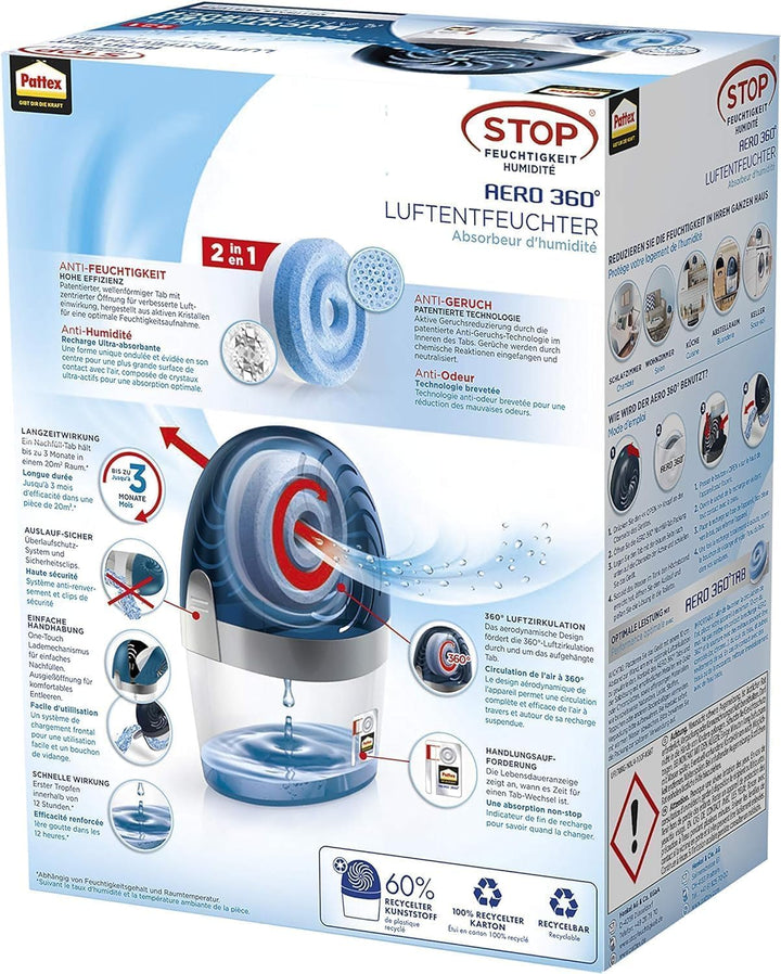 Bundle aus Pattex AERO 360º Luftentfeuchter, ultra-absorbierender Raumentfeuchter gegen Kondenswasse