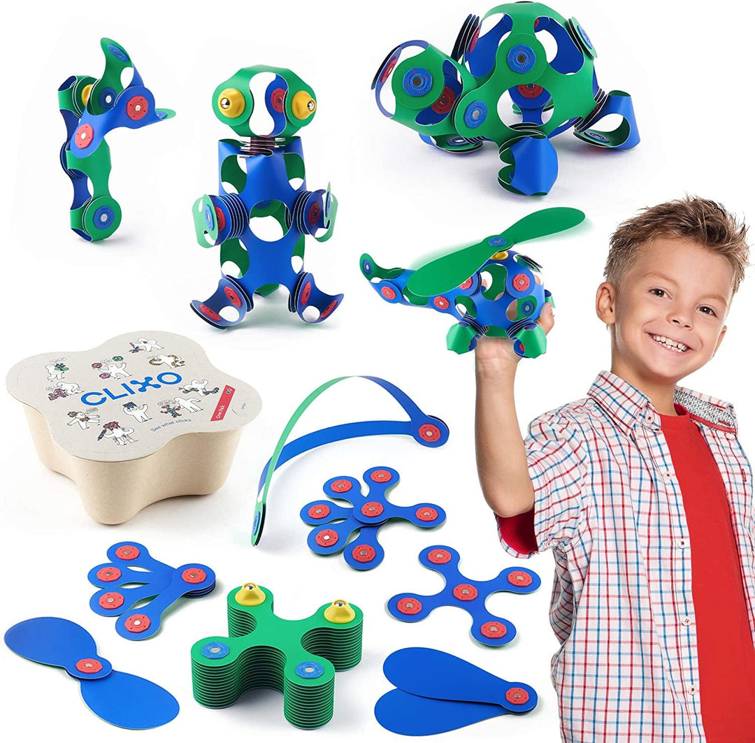 Clixo Crew Pädagogisches Spielzeug für Kinder ab 4 Jahren, Spielzeug Set mit magnetischen Bausteinen