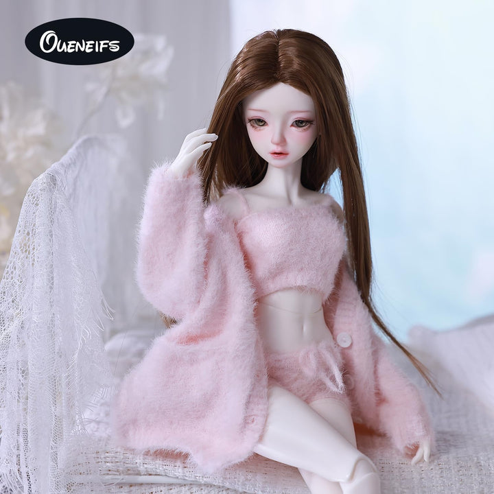 Puppenkleidungsset für BJD, Harz Spielzeug Puppenzubehör Strickjacke+ Weste+ Hose (Rosa, für 1/4 BJD