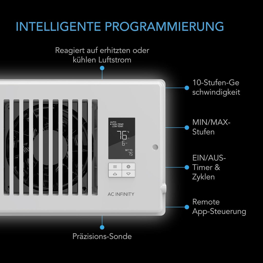 AC Infinity AIRTAP T4, Booster-Lüfter mit leisem Register und Thermostatsteuerung. Heizung Kühlung A