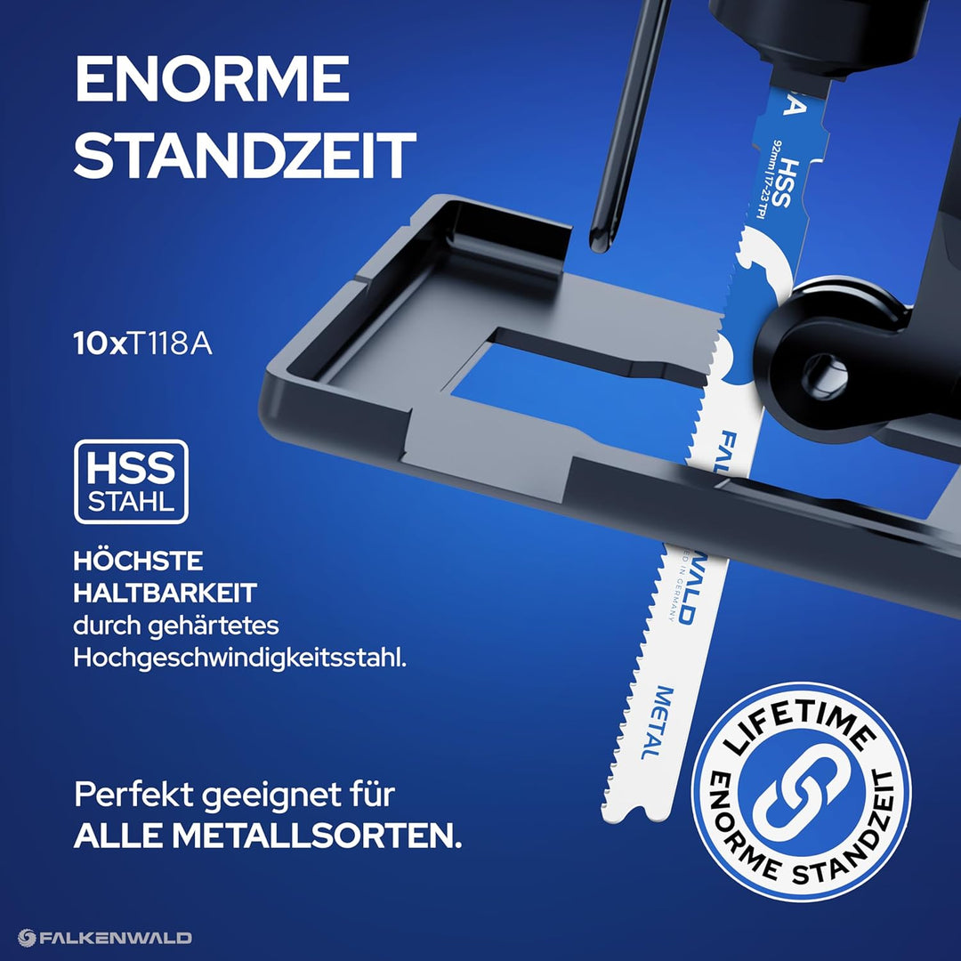 FALKENWALD® Stichsägeblätter Set 30tlg 20x Holz + 10x Metall - T-Schaft HCS & HSS - Für Weichholz, H