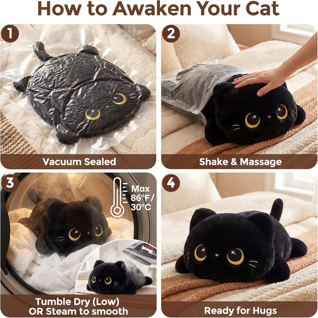 Mewaii Niedliches schwarzes Katzenplüschkissen, Kawaii Plüschtiere Schwarze Katze, Squishy Plüschtie