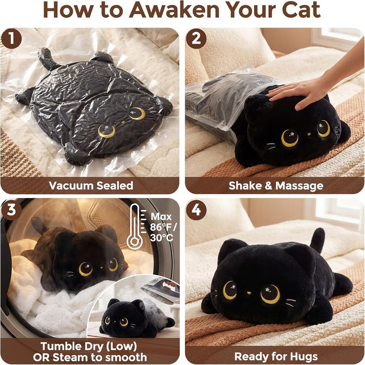 Mewaii Niedliches schwarzes Katzenplüschkissen, Kawaii Plüschtiere Schwarze Katze, Squishy Plüschtie