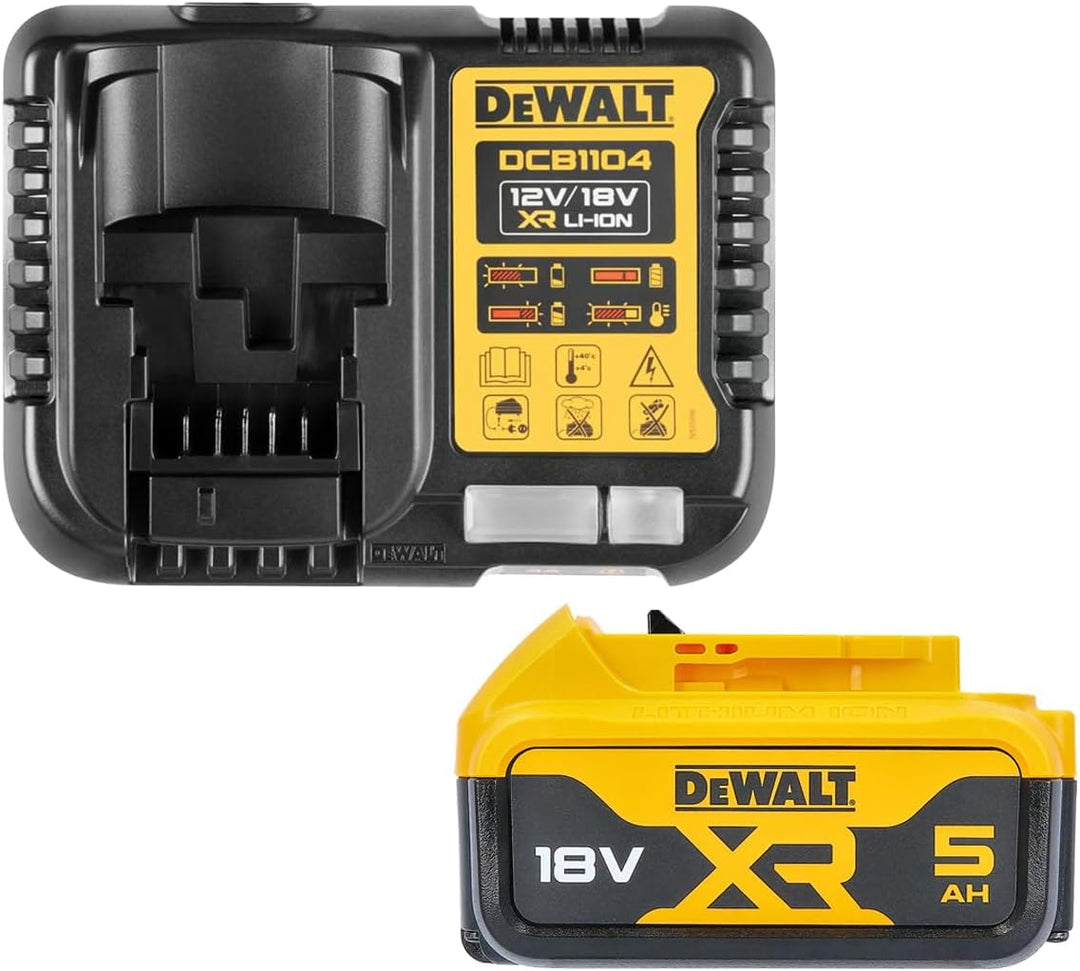 DEWALT DCB184 5,0 Ah 18 V XR Lithium-Ionen-Akku + DCB115 Ladegerät, Gelb Werkzeugakkus