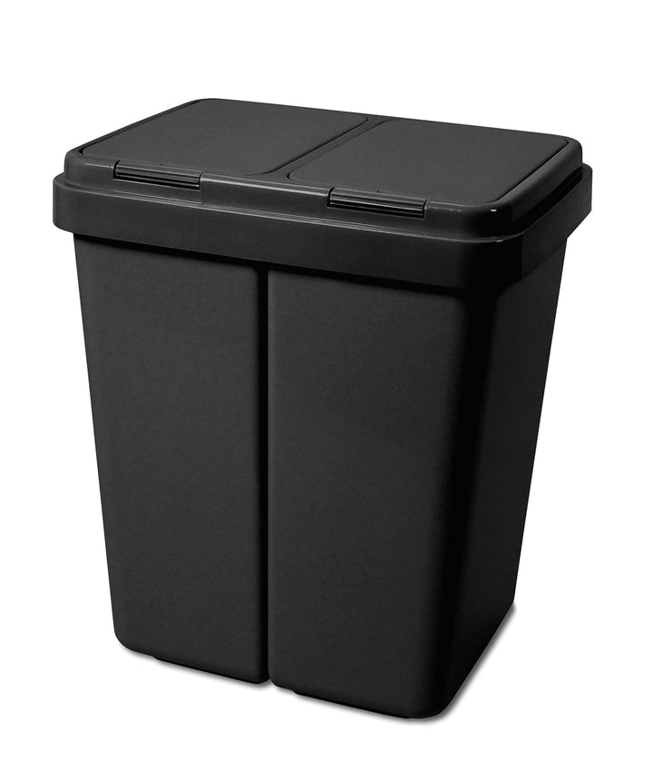 Gardissimo Duo Bin Müllbehälter schwarz mit Deckel 2 x ca. 25 Liter, Kunststoff Mülleimer für die Kü