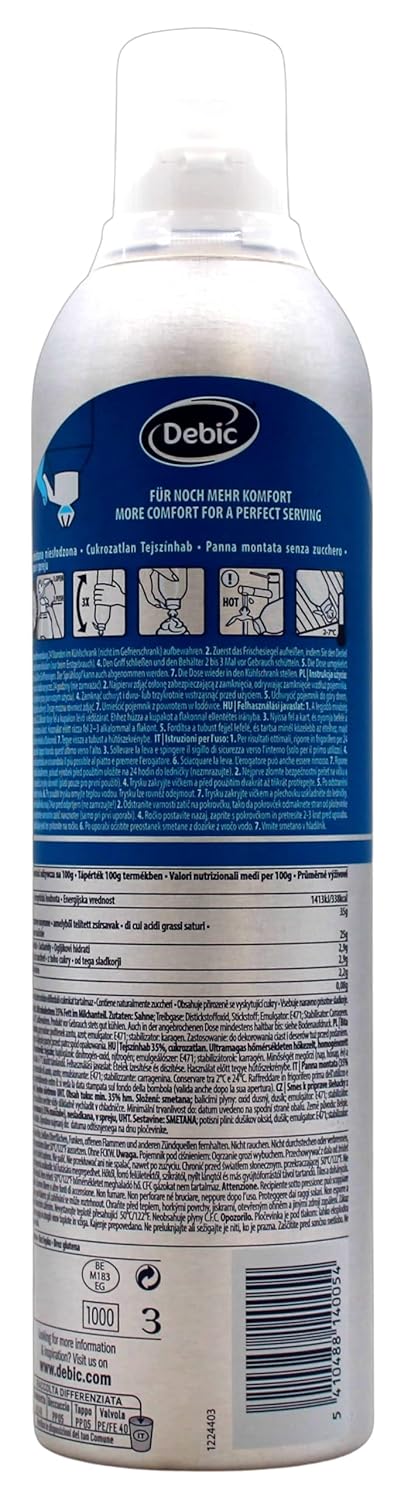 Debic Sprühfertige Profi-Schlagsahne ungesüsst, 6er Pack (6 x 700ml)