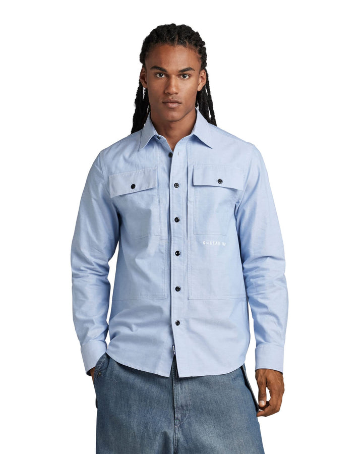 G-STAR RAW Herren Panel Cargo Regular Hemd Shirts L Mehrfarbig (Deep Wave/White Oxford), L Mehrfarbi