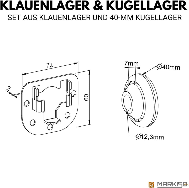 markiso® 10 Set Rolladen Lager | Klauenlager inkl. Kugellager im SET -Rollladen Wandlager für alle R