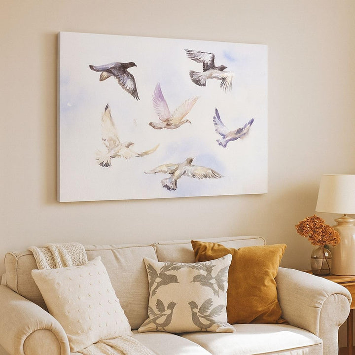 Bilder auf Leinwand 100x70cm Leinwandbild Vögel Aquarell Wildheit Fliegen Gross Wanddeko Bild Schlaf