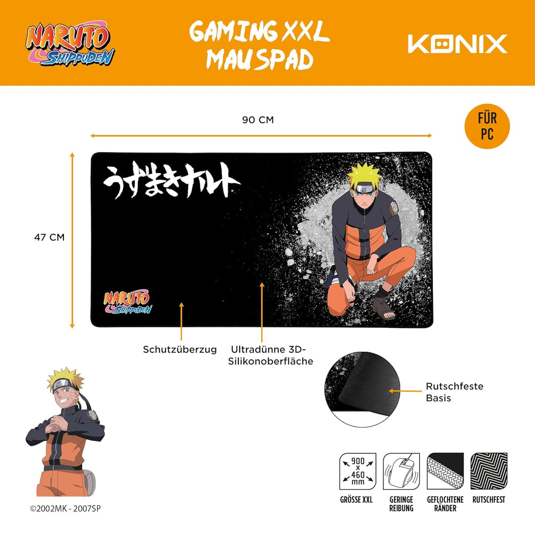 Konix Naruto Shippuden XXL Gaming-Mauspad 90 x 46 cm - rutschfeste Gummibasis - Naruto-Motiv - Schwa