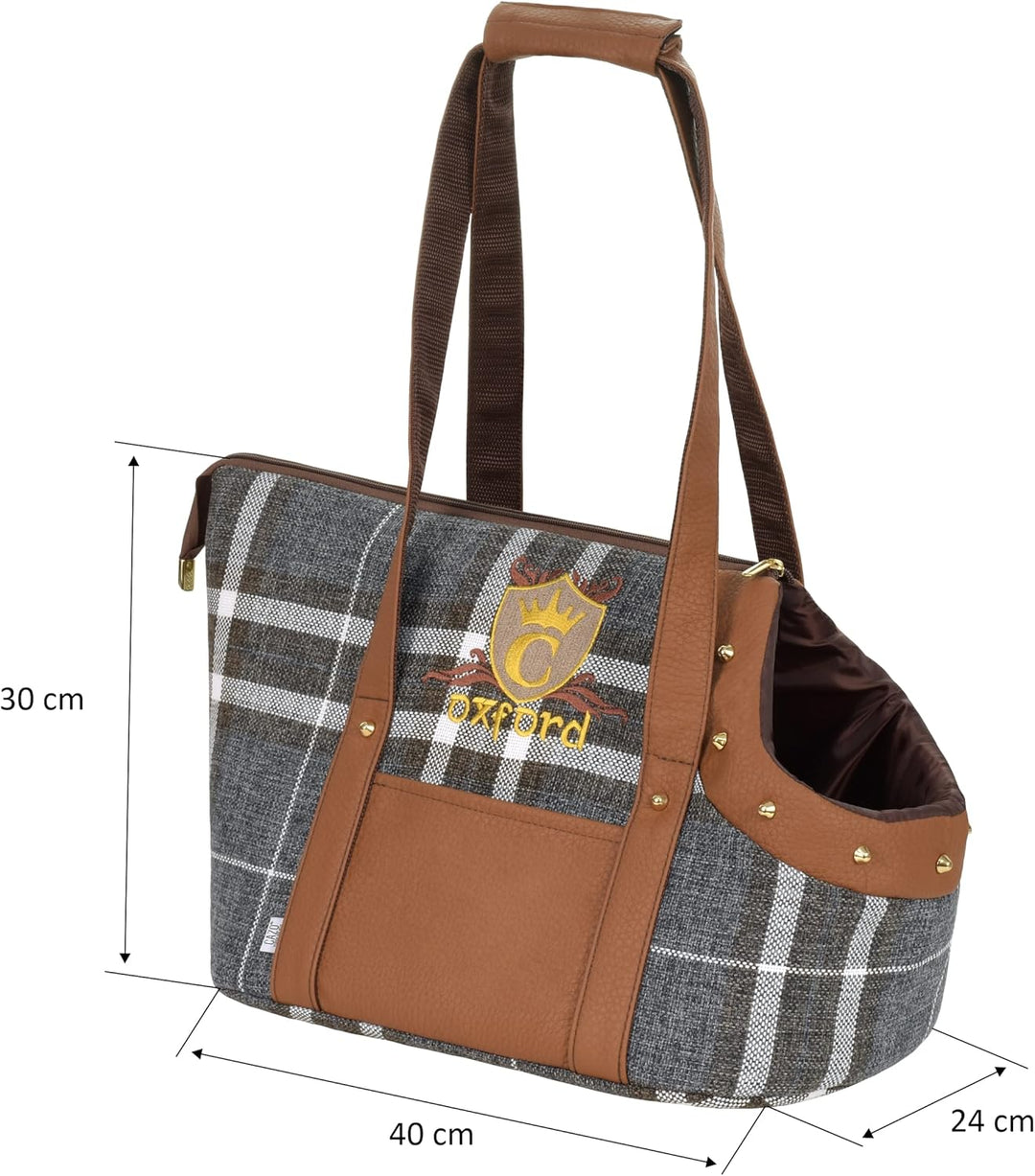 Oxford Transporttasche für Hund oder Katze 30 x 40 x 24 cm, Farbe braun, kariert, LXD1001