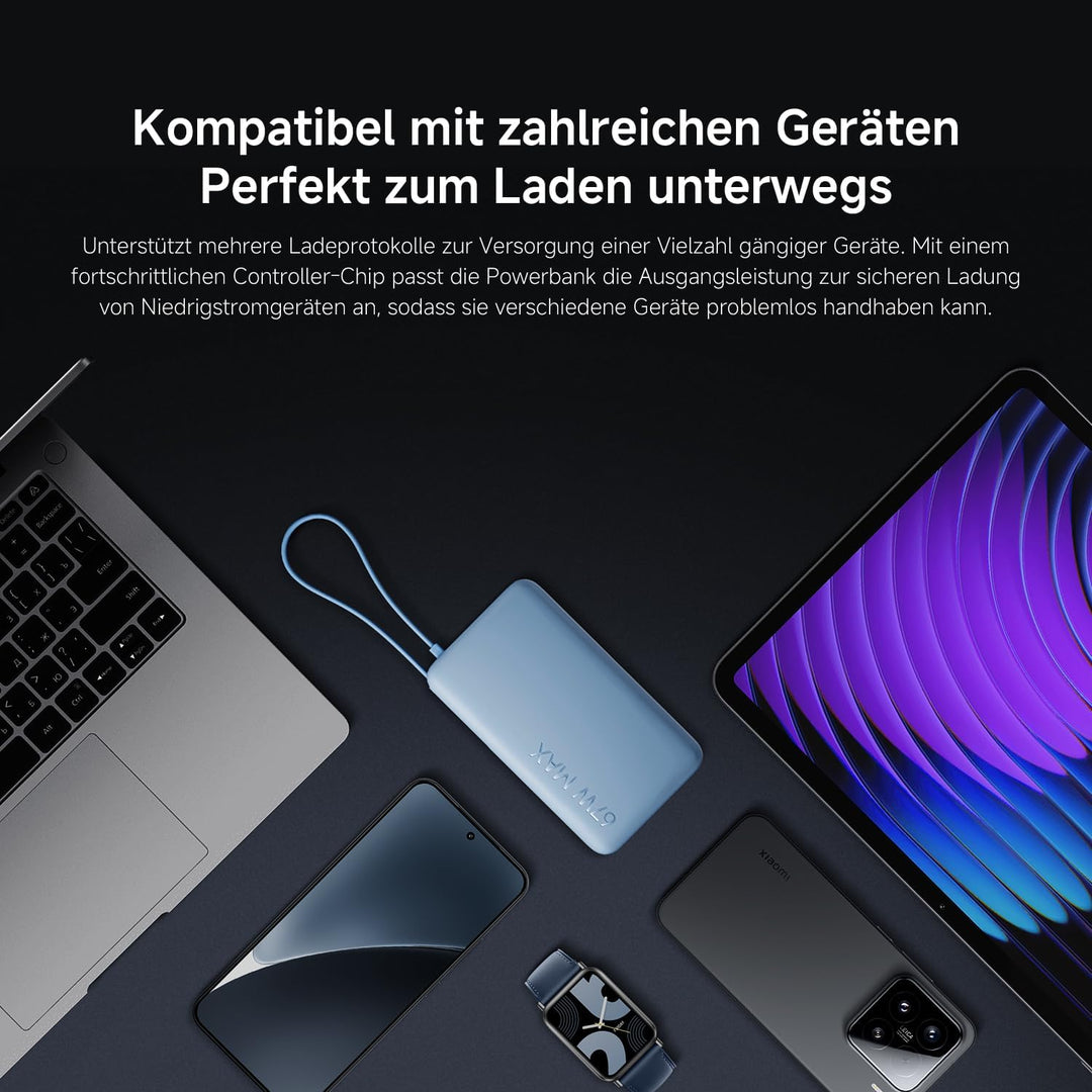 Xiaomi 67W Power Bank 10.000mAh mit USB-C Kabel, Tragbares Ladegerät, Tan | 67W Schnellladen, 10000m