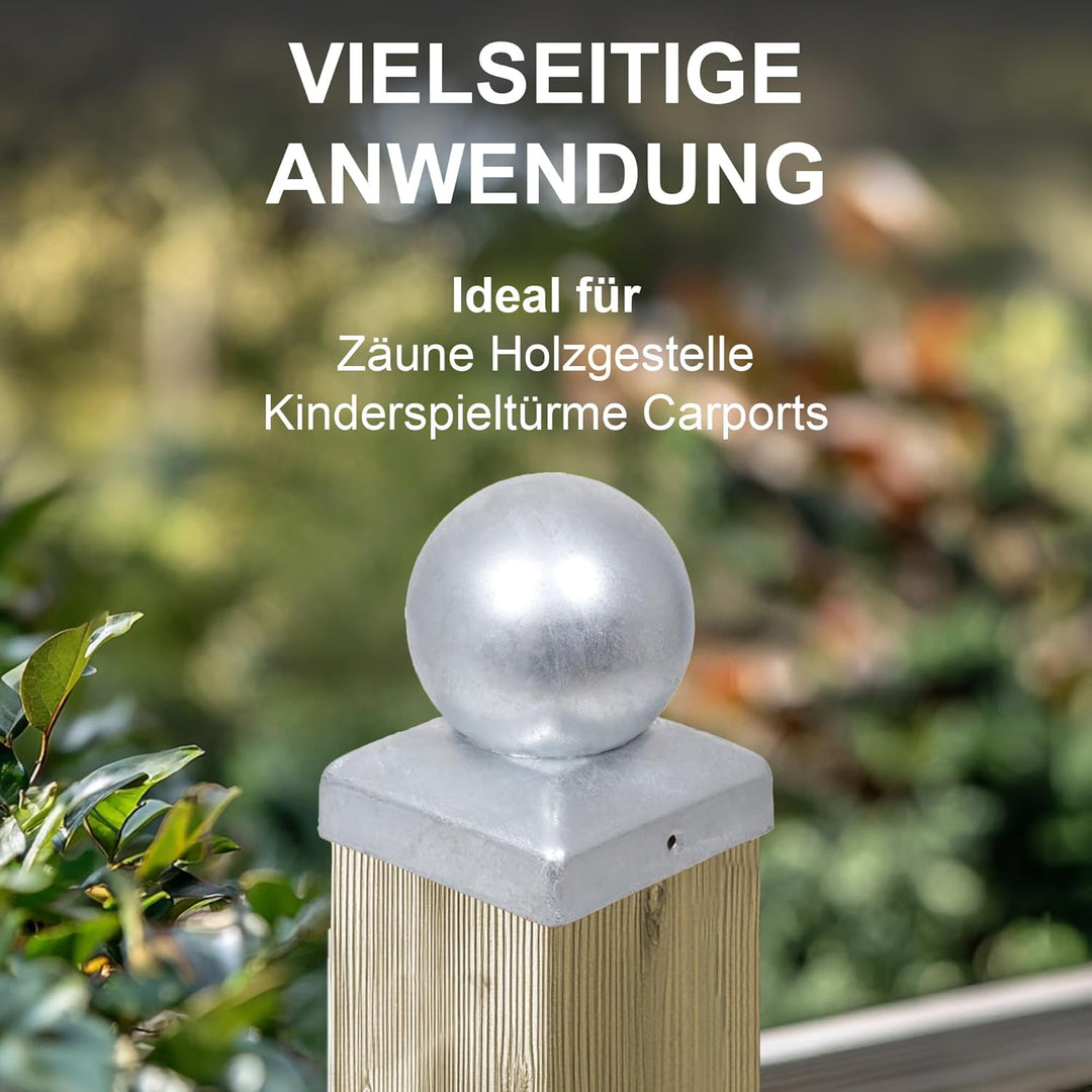 h2i Pfostenkappe Kugel | Stahl verzinkt | 91 x 91 mm | 10 Stück | Eckige Abdeckkappe für Garten Holz