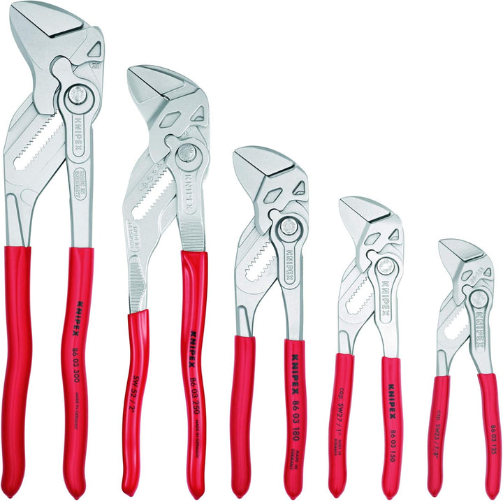 Knipex Zangenschlüssel-Set 5-teilig 00 19 55 S4 &amp; Schonbacken für Zangenschlüssel 86 XX 180, 3 Paar,