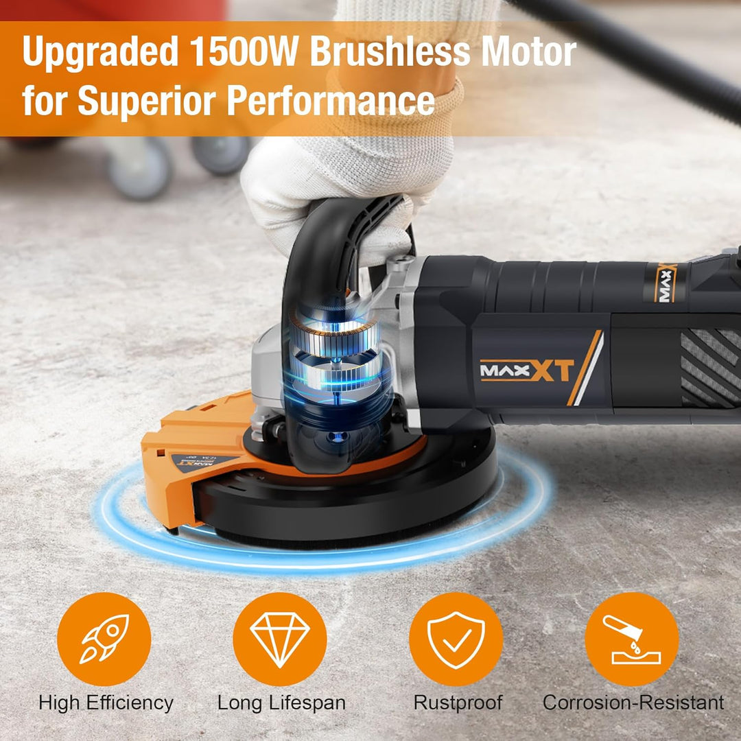 MAXXT 1500W Betonschleifer Winkelschleifer Bürstenloser EC-Motor, Schleifmaschine mit 5-Zoll-Pad, 10