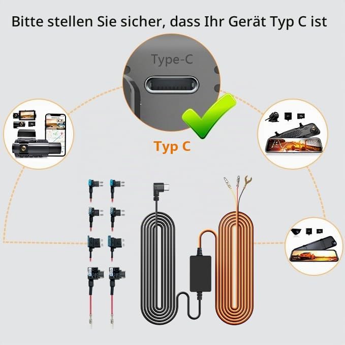 WOLFBOX Typ-C Hardwire Kit für G840S/G930/G840H/G850/G900/G850 PRO/I07/I17/X3/X5 Spiegel-Armaturenbr