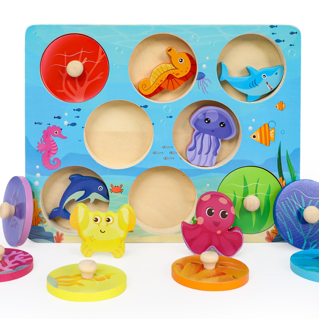 Montessori Spielzeug ab 1 Jahr Baby Holzpuzzle, Meer Motorikspielzeug für 10-36 Monate Mädchen Junge