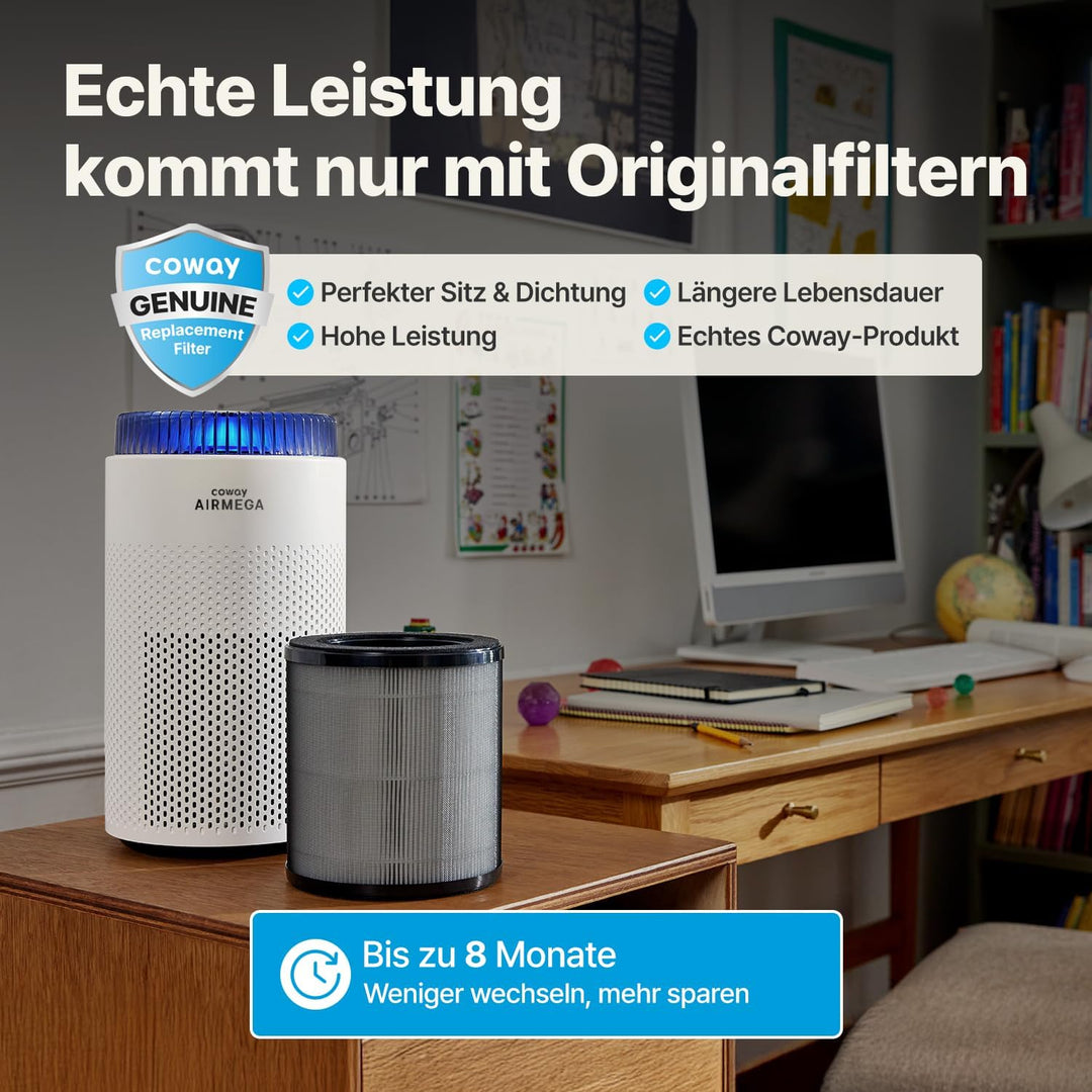 COWAY Luftreiniger Allergiker für Schlafzimmer & kleine Räume, leiser Luftreiniger mit 18,4dB, CADR