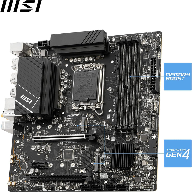 MSI PRO B760M-A WiFi Motherboard, Micro-ATX - Für Intel Core Prozessoren der 12. und 13. Generation,