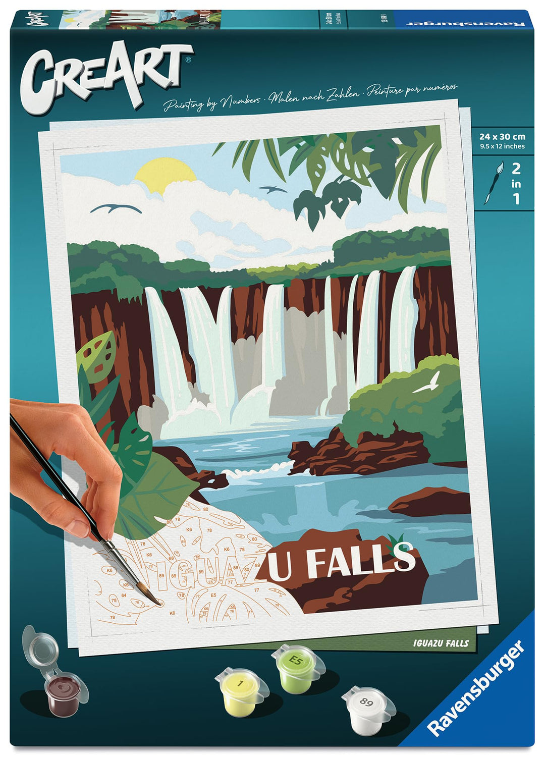 Ravensburger CreArt 25894 - Iguazu Wasserfälle - Malen nach Zahlen Erwachsene, DIY Malset mit Pinsel