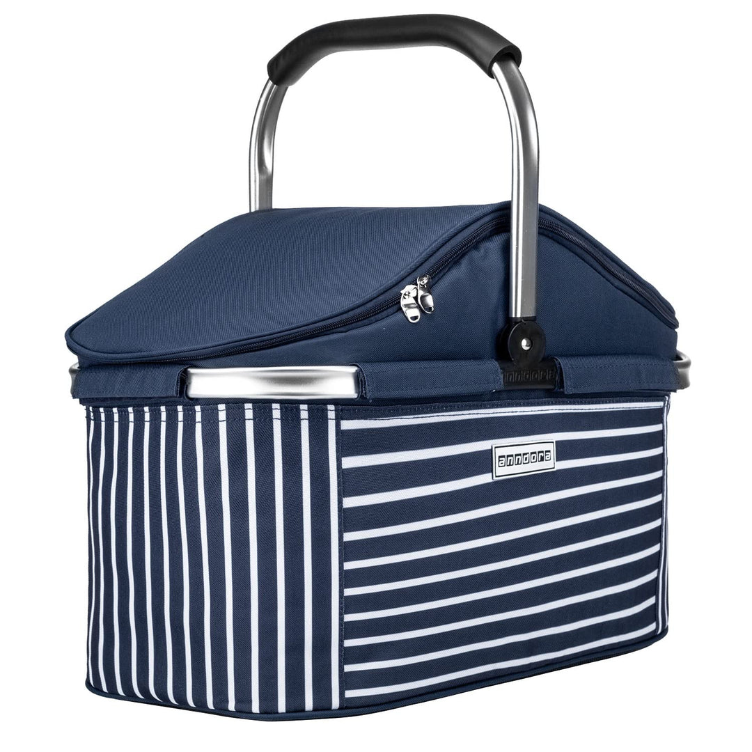 anndora Einkaufskorb 25 L Isolierkorb Picknick Kühlkorb - blau weiss gestreift Iso: Navy Gestreift,
