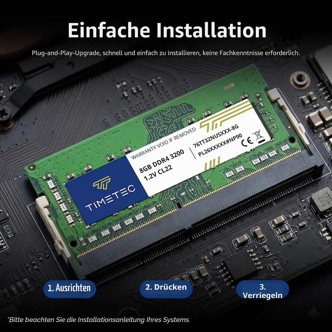 Timetec Premium 8 GB DDR4 3200 MHz (PC4-3200AA) PC4-25600 SODIMM – Non-ECC Unbuffered, 260-Pin, 1,2