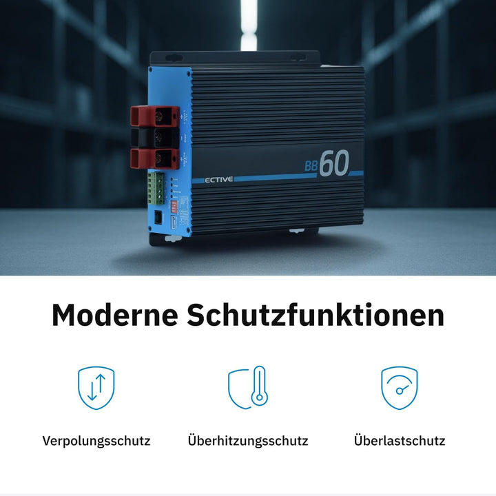 ECTIVE - BB 60 Ladebooster 60A 12V auf 12V - kompaktes DC-DC Ladegerät für AGM/Gel/Nass/LiFePO4 - Ba
