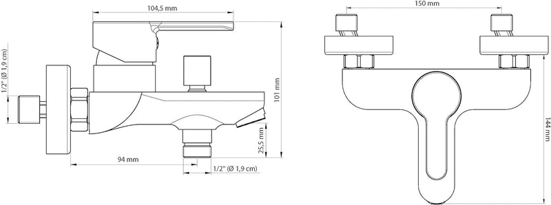 Eisl Wannenfüllarmatur Diziani, Einhebelmischer, Bicolor Optik Chrom/Weiss, NI023DINWCR DIZIANI Wann