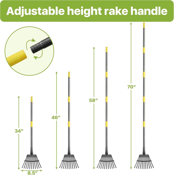 Rechen Garten, Laubrechen mit Stiel Metall mit 11 Zinken, 177 cm Einstellbar Gartenrechen mit Metall