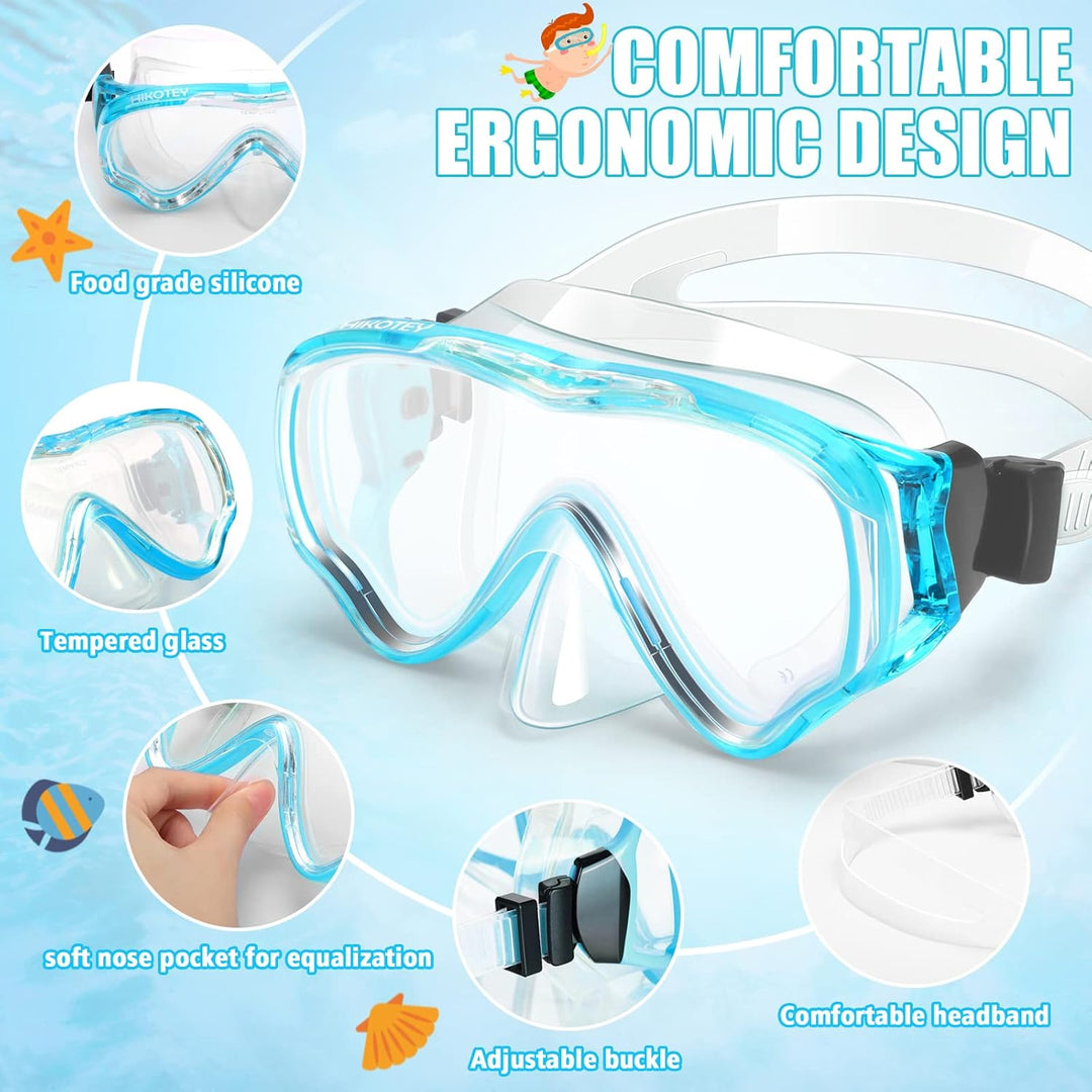 Schnorchelset Kinder, HIKOTEY Trocken Schnorchelset Kinder Anti-Fog Panorama, Anti-Leck Tauchmaske D