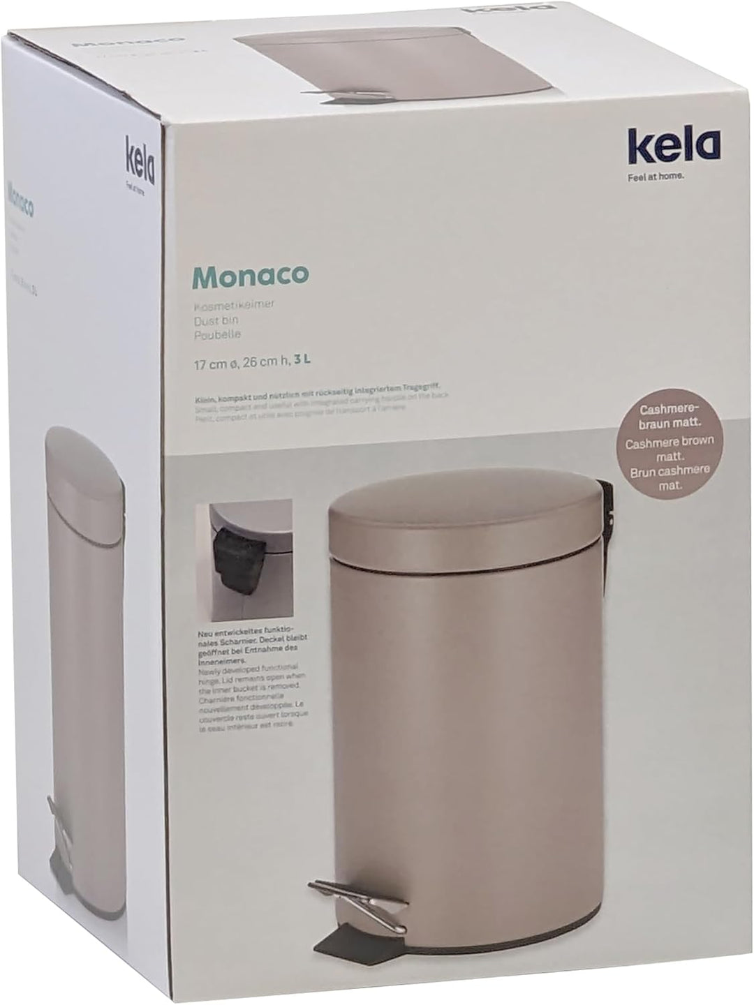 kela Kosmetikeimer braun 3l, Metall Tretmülleimer Badezimmer, Badmülleimer mit Inneneimer und Trageh