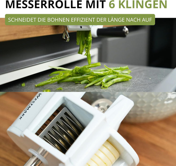 Westmark Bohnen-Langschneider mit grosser Schneidöffnung und Schraubzwinge zur Tischmontage, Rostfre