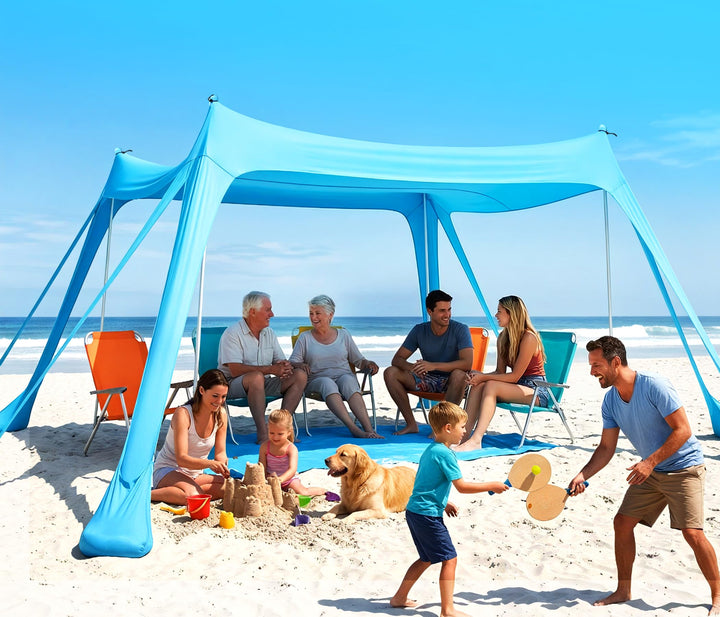 Purebox Strandzelt - Strand Sonnensegel mit UPF 50+, Einfacher Aufbau, mit 8 Sandsäcken, 10x10FT Son